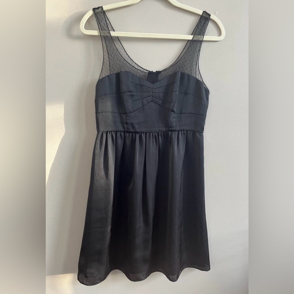 American Eagle black sleeveless satin front sheer straps dress 8